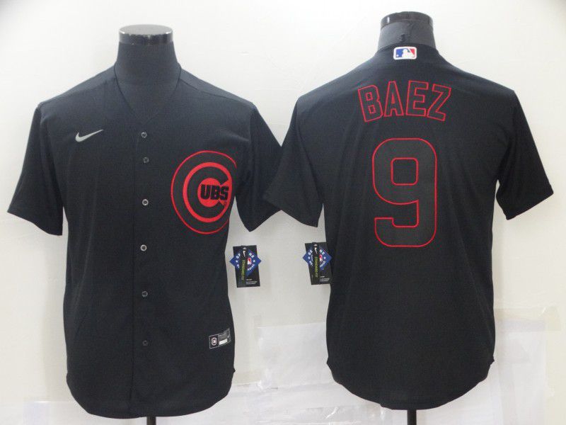 Men Chicago Cubs 9 Baez Black shadow Game Nike 2021 MLB Jersey
